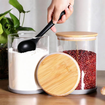 Set of 2 Large Glass Food Storage jar, 100 FL OZ (3000ml) Glass Flour Canister with Airtight Bamboo Lids for Kitchen Corner, BPA-Free Flour Container for Sugar, Ground Coffee, Rice and Dry Food
