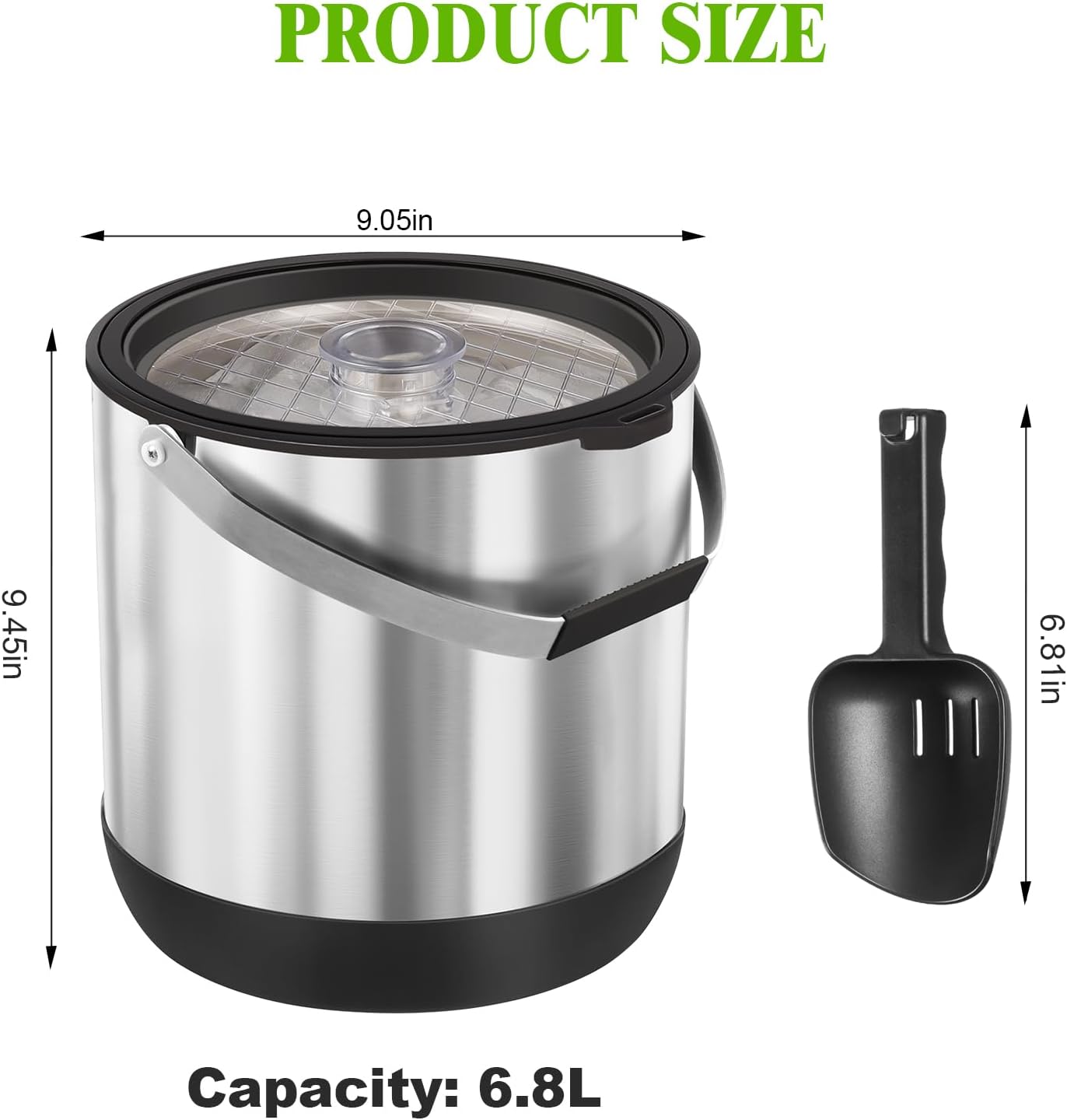 5QT/4.8L Insulated Ice Bucket for Parties, Large Capacity Double-Wall Beverage Bucket with Scoop & Lid for Champagne, Wine, Cocktail (Black)