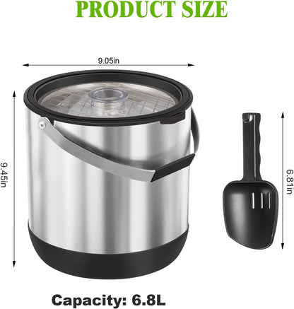 5QT/4.8L Insulated Ice Bucket for Parties, Large Capacity Double-Wall Beverage Bucket with Scoop & Lid for Champagne, Wine, Cocktail (Black)