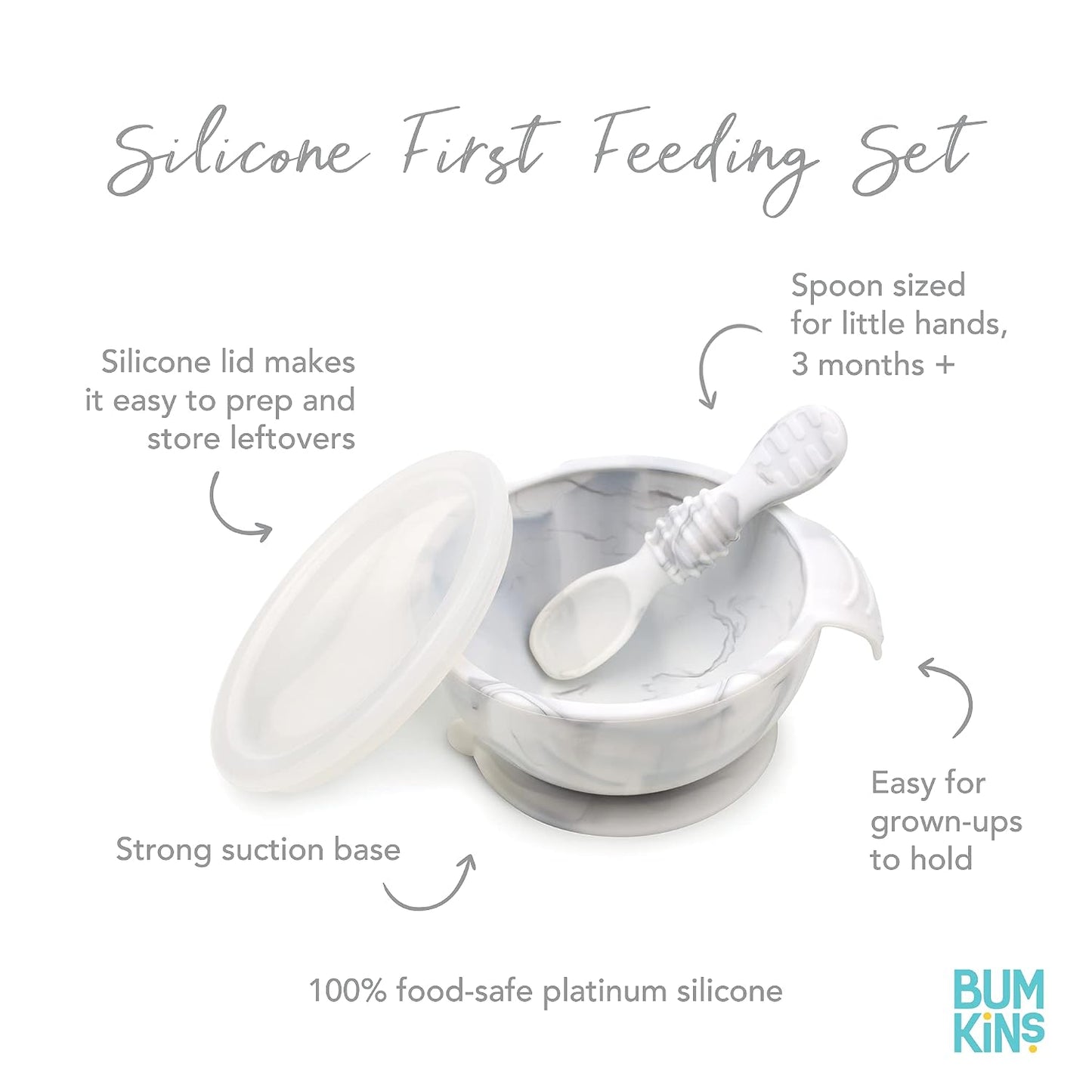 Bumkins Baby Bowl, Silicone Feeding Set with Suction for Baby and Toddler, Includes Spoon and Lid, First Feeding Set, Training Essentials for Baby Led Weaning for Babies 4 Months Up, Sage