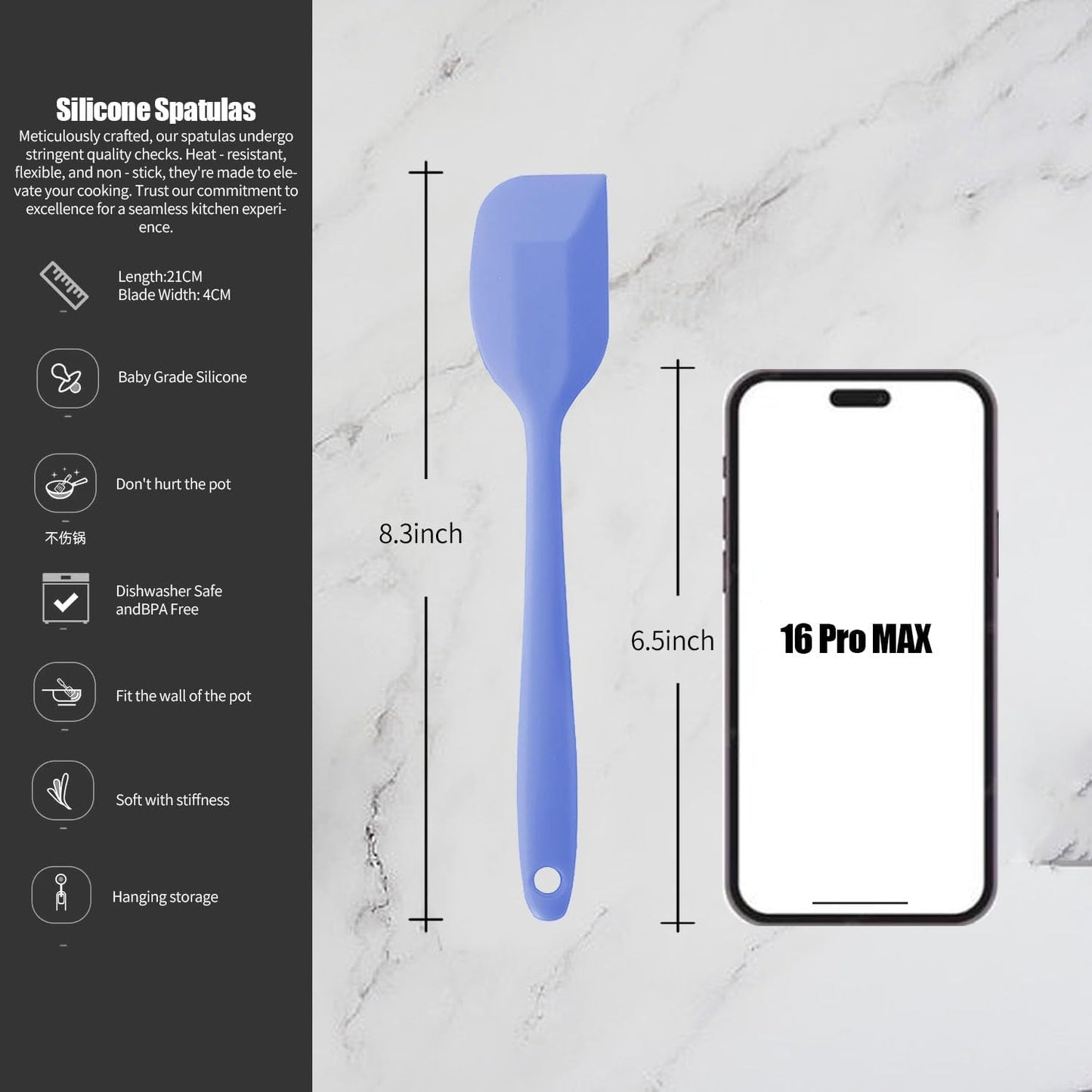 4 PCS Silicone Spatula,Rubber Spatula with Stainless Steel Core11 Inch Non-scratch Baking Cooking 8Inch Spatula Set Flexible Heat Resistant (Black)