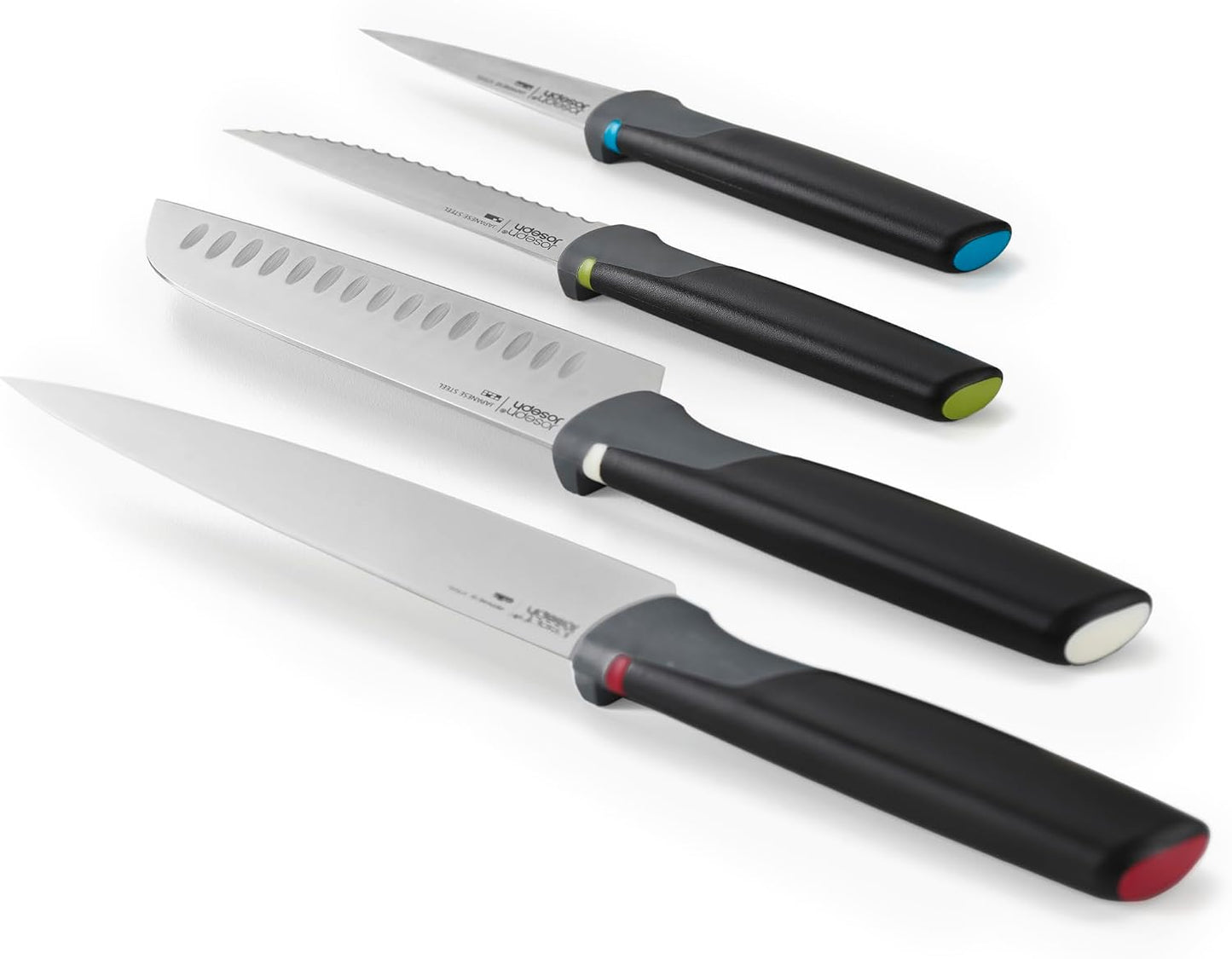 Joseph Joseph Folio Icon 8-Piece Multi Colour coded Cutting Board Set with Japanese Stainless Steel Knives, Slimline case for organized Kitchen storage, Silver
