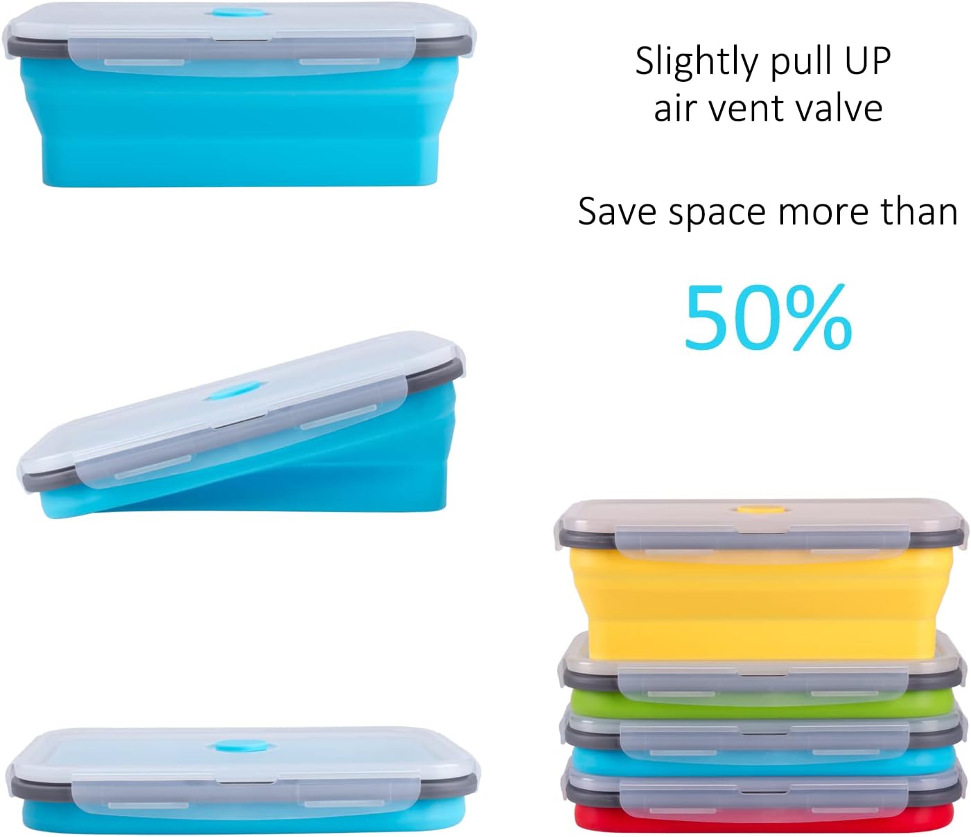 Collapsible Food Storage Containers with Lids, 4 Pack, 40 oz Silicone 1-Compartment Meal Prep Containers Reusable, Lunch Bento Boxes for Adults, Microwave Freezer Dishwasher Safe, BPA-Free, Black