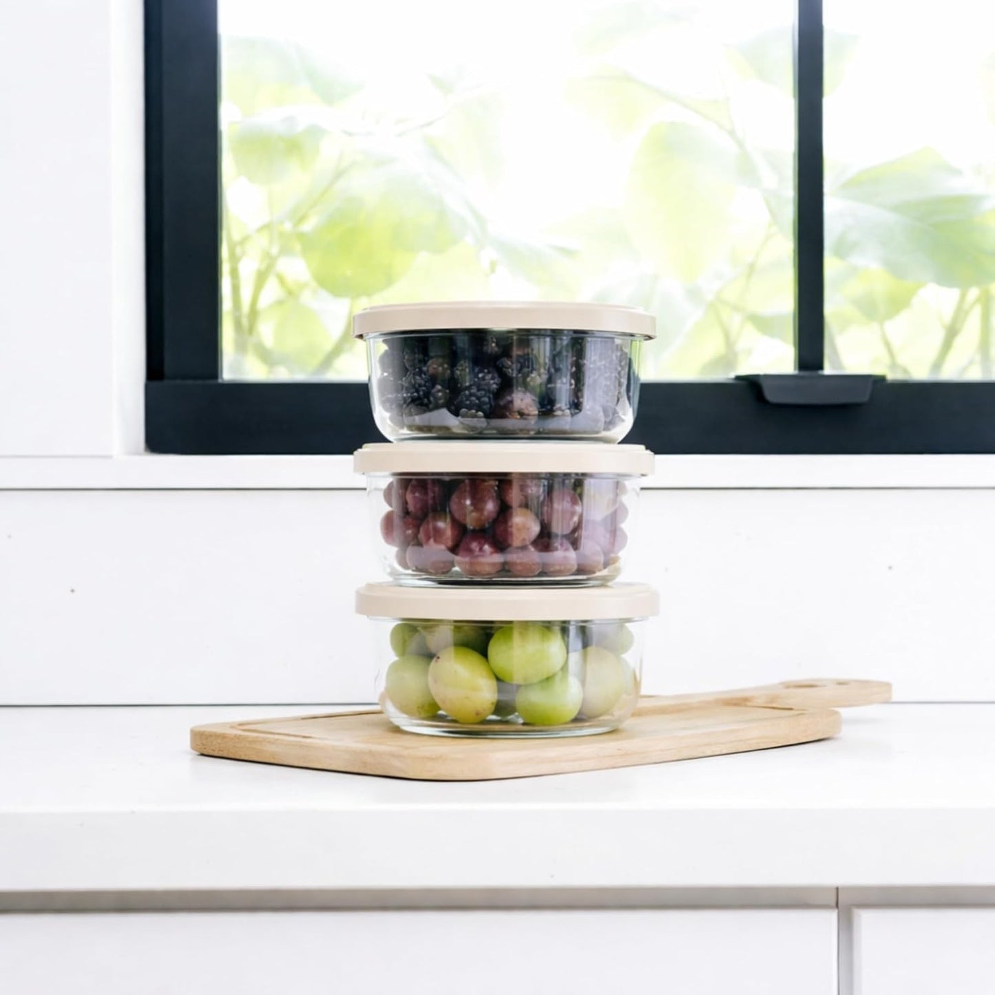 6-Piece Glass Food Storage Containers Set (3 Containers + 3 BPA-Free Lids) | 2-Cup, Leakproof | Microwave, Freezer, Oven & Dishwasher Safe | Ideal for Meal Prep & Pantry Organization, Pistachio