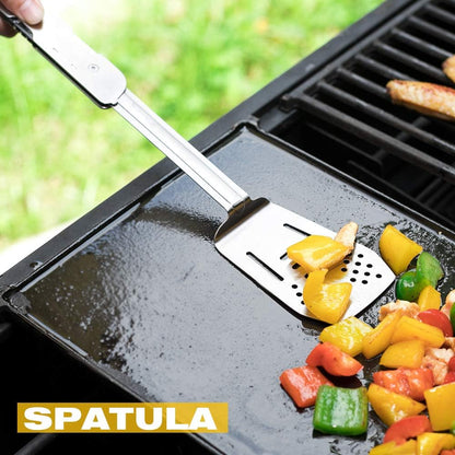 ROXON 6-in-1 Folding Grill Utensils Set, 14" BBQ Tools for Camping S601