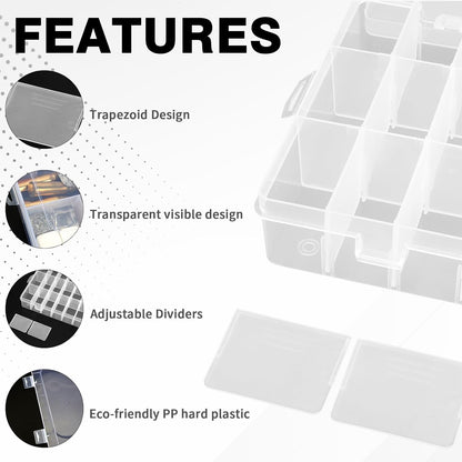 OALCQ 24 Grids Plastic Organizer Box With Dividers Clear Craft Storage Bead Organizer Box Earring Travel Pill Jewelry Organizers Storage Boxes Screw Seed Small Parts Hair Tie