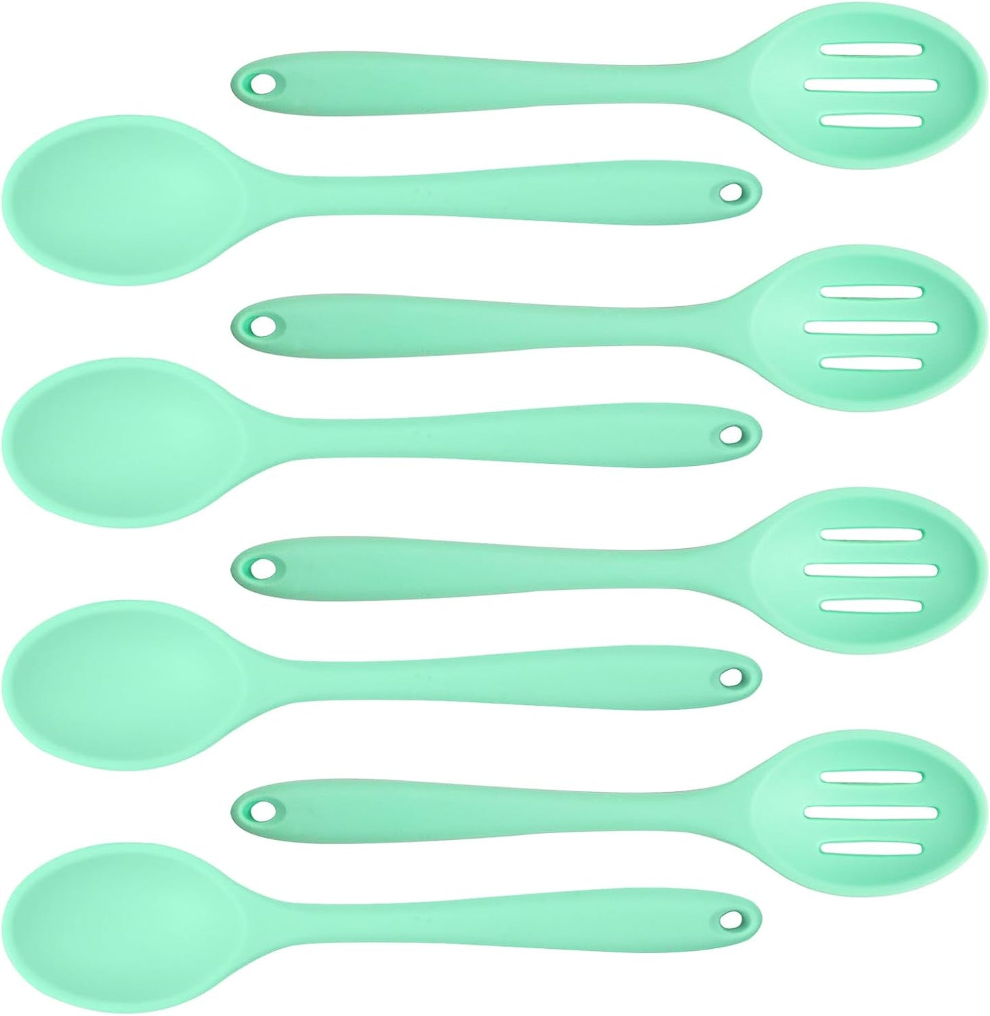 8 Pcs 8inch Heat Resistant Cooking Spoons for Nonstick Cookware Set -Ideal for Cooking, Baking, Mixing, Stirring Includes Slotted & Solid Spoons, Design for Nonstick Cookware (Black+Red+Green+Purple)