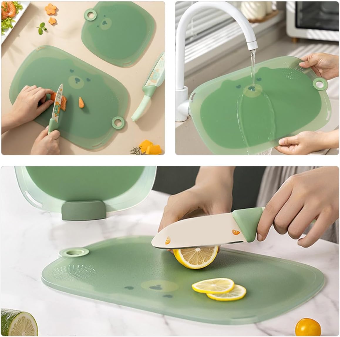 ULTECHNOVO Small Green Plastic Cutting Board Set Non-slip Kitchen Chopping Boards for Home Use for Countertop