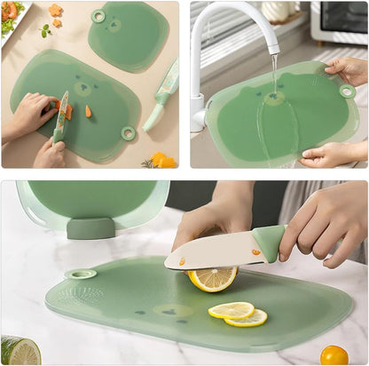 ULTECHNOVO Small Green Plastic Cutting Board Set Non-slip Kitchen Chopping Boards for Home Use for Countertop