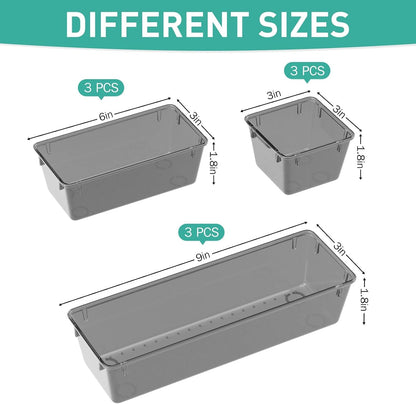 WOWBOX 6 Pack Clear Drawer Organizer Set, Acrylic Drawer Storage Trays, Storage Bins for Makeup, Cosmetics, Jewelries, Utensils, Gadgets, Office