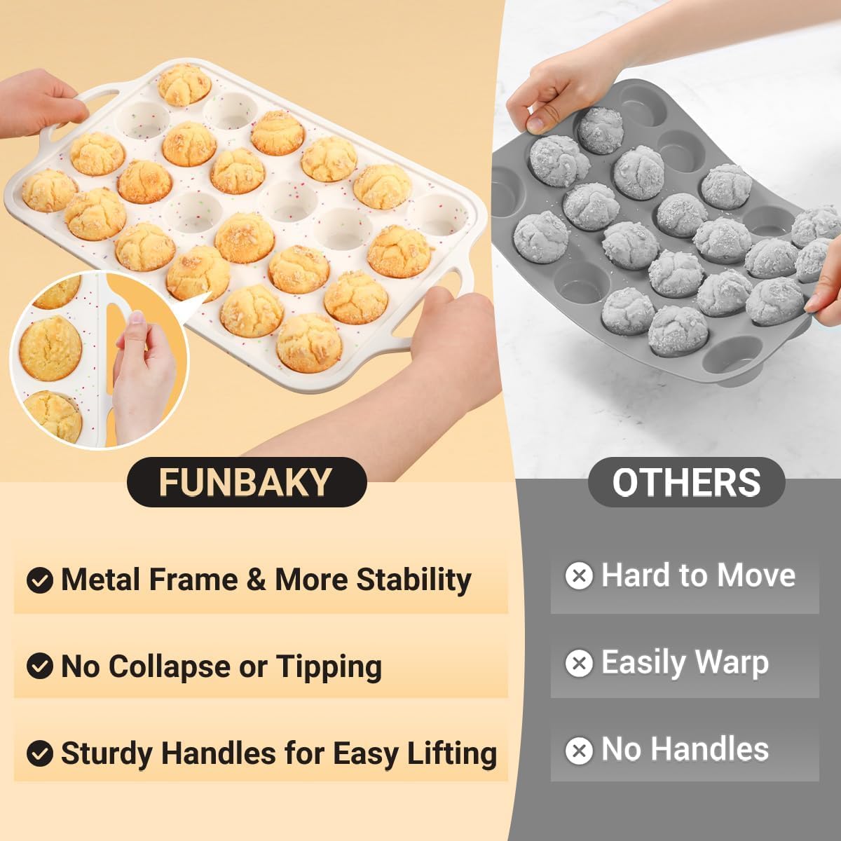 Silicone Muffin Pans for Baking, Metal Reinforced Frame 12 Cups Regular Size Silicone Cupcake Pan Nonstick Muffin Tin for Baking Muffin, Cupcake, Frittatas,BPA Free, Silicone Molds Dishwasher Safe
