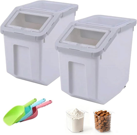 RUIAN Dog Food Storage Container Airtight Dry Cat Food Bin with Measuring Cup and Handle, Holds About 10-20 lb Depending on Kibble Size, BPA Free Pet Food Storage Container (Grey 2Pcs)