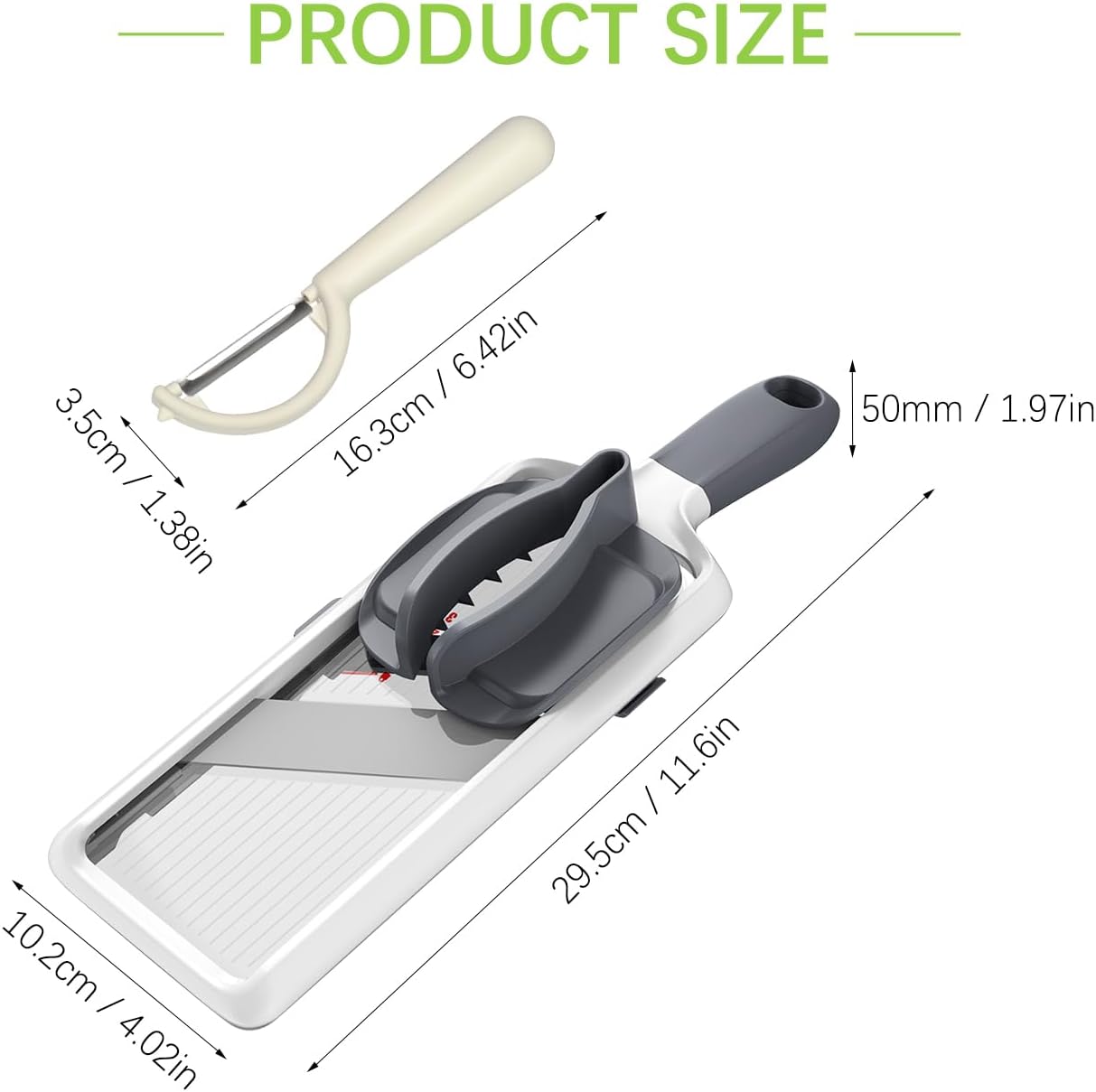 Multi Handheld Mandoline Slicer - Adjustable Stainless Steel Blade, Slicer Vegetable Cutter with Comfort Grip, Safety Features, Easy to Clean, Slicers for Fruits and Vegetables