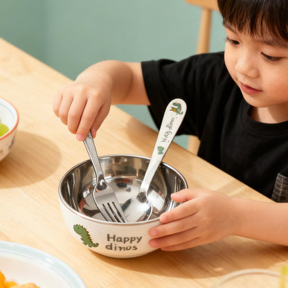 Cute Cartoon Spoon Fork Dinnerware Sets with Case Cute Kawaii Portable Travel Stainless Steel Cutlery Set Kitchen Utensils Tableware (Monsters,16.5x4cm)