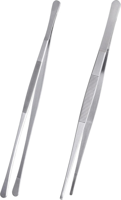Tweezer Tongs, 12-Inches Stainless Steel Food Cooking Tongs for Kitchen Cooking BBQ Grilling Meat,Set of 2 (Cooking Tweezer 12inch 2p)