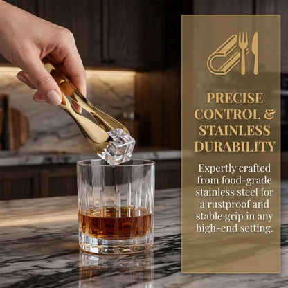 Thickened Stainless Steel Ice Tongs – Non-Slip Grip Buffet Clip Food Tweezers for Home Kitchen Coffee Bar Use, Golden Sugar Cube Tweezers