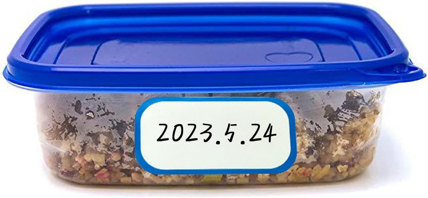 Food Storage Labels 300 Pcs, 2.5x5 cm Blank Date Stickers for Refrigerator Jars, Waterproof Self-Adhesive Kitchen Label Roll for Food Rotation, BPA, Blue and White