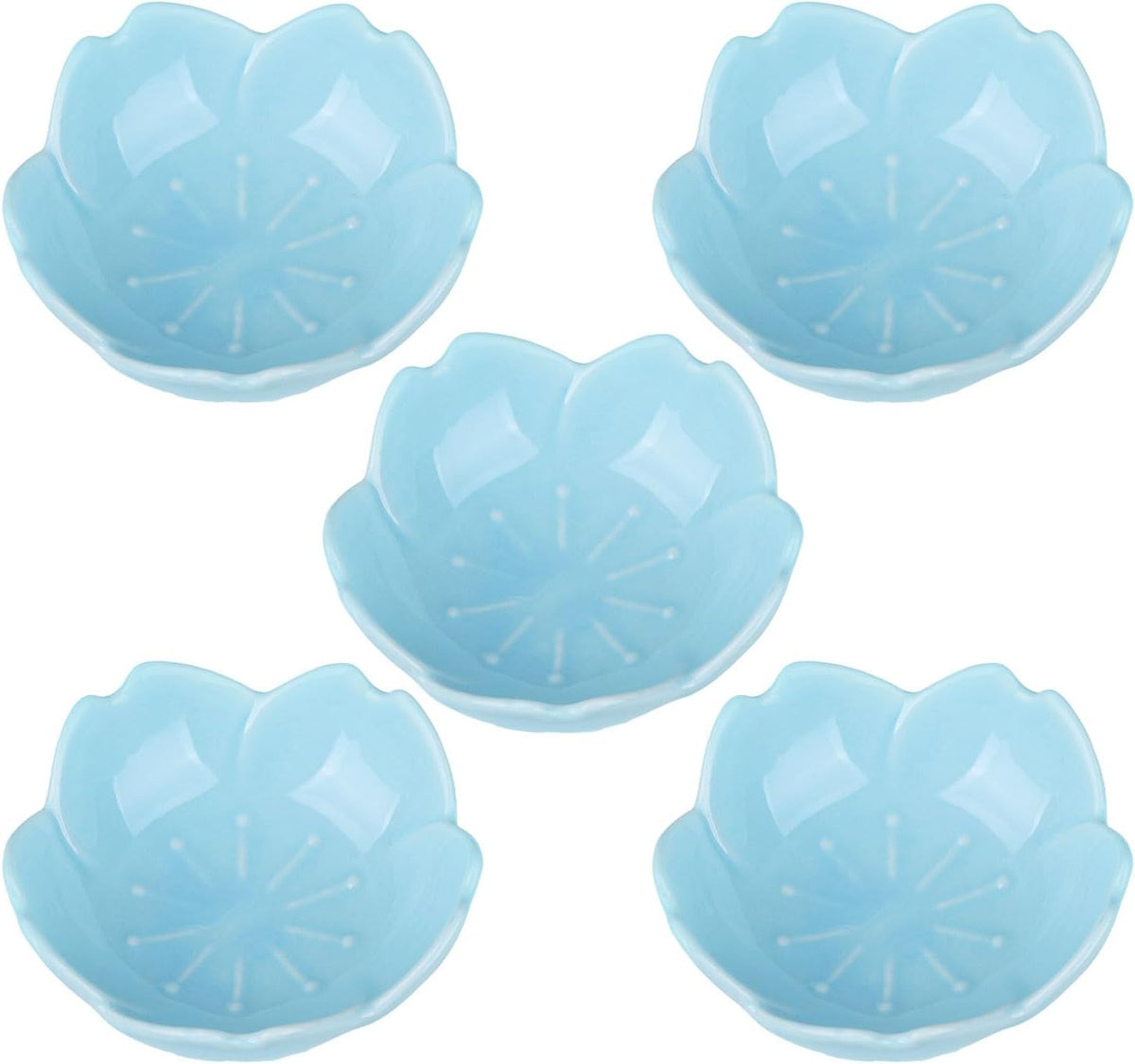 WHJY Light Green Cherry Blossom Dish Set, Cute Pink Ceramic Plates, Sauce/Seasoning Dish, Sushi Dishes, Soy Dipping Bowl, Dessert, Appetizer Plates, Serving Dish for Kitchen Home – Set of 5