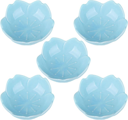 WHJY Light Green Cherry Blossom Dish Set, Cute Pink Ceramic Plates, Sauce/Seasoning Dish, Sushi Dishes, Soy Dipping Bowl, Dessert, Appetizer Plates, Serving Dish for Kitchen Home – Set of 5