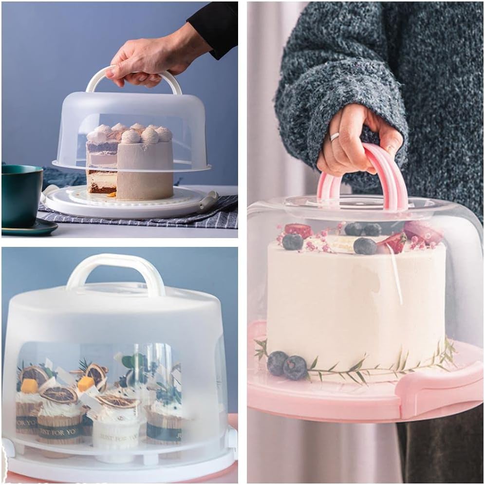 Cake Carrier Round Cake Stand Plus Height Cake Container with Cupcakes Pad, Handle, Lid Reusable Package Box for Transporting Desserts,Pie,Toast,Fruit (10" Black)