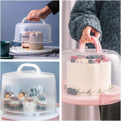 Cake Carrier Round Cake Stand Plus Height Cake Container with Cupcakes Pad, Handle, Lid Reusable Package Box for Transporting Desserts,Pie,Toast,Fruit (10" Black)