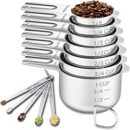 30PCS Measuring Cups and Spoons Set, 7 Nesting Measuring Cups, 18 Measuring Spoons and 5 Mini Spoons, Stainless Steel Kitchen Measuring Set for Dry and Liquid Ingredients, Perfect for Cooking & Baking