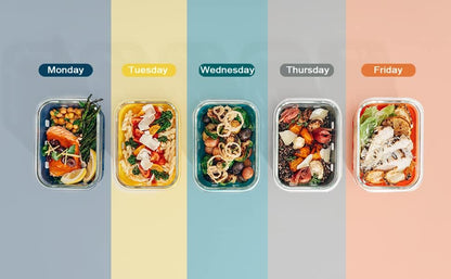 GENICOOK Glass Food Storage Containers With Glass Lids Bento Box Set Lunch Box Eco Friendly Meal Prep Containers Airtight – Plastic Free, Silicon Sleeve Bpa Free 4.4cup/ 5 * 1050ml