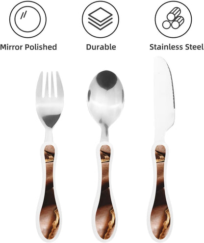 3-Piece Kids Silverware Set With Storage Case, Stainless Steel Reusable Children Safe Knife Spoon Fork Set Classy Flowers Children Flatware Set For Kids Lunch Box