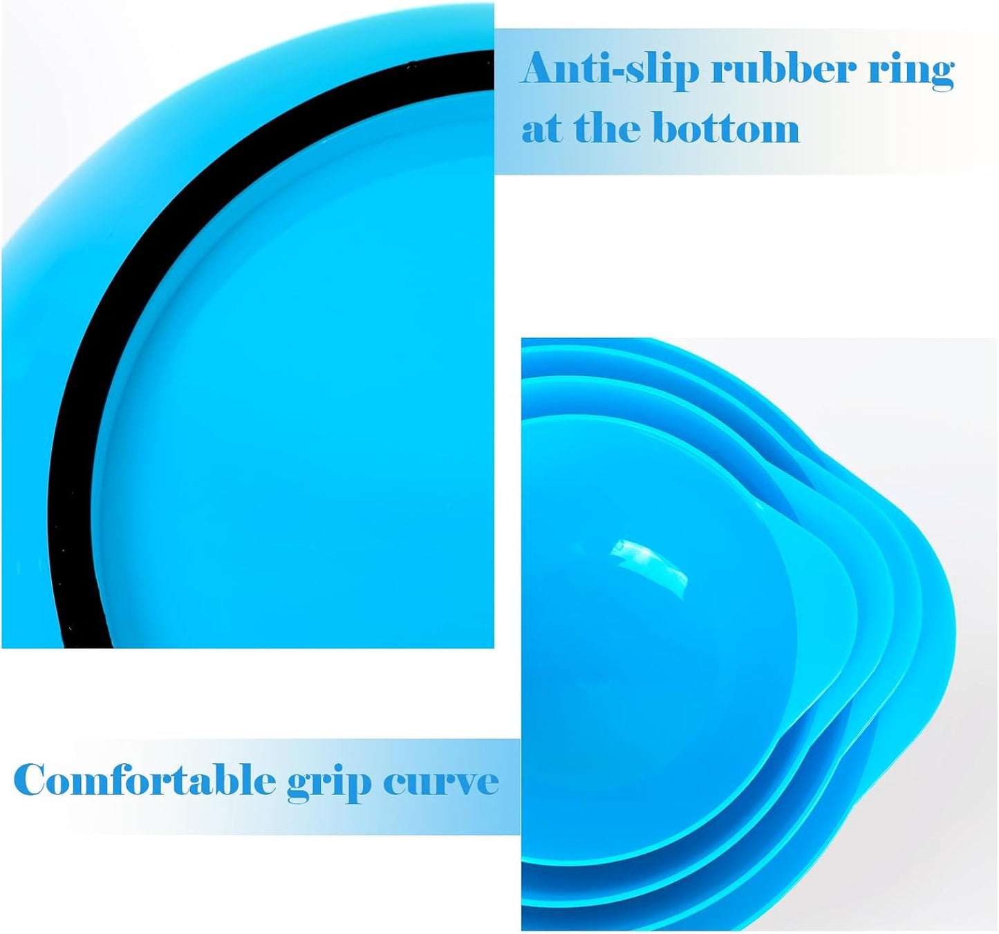 BoxedHome Nesting Plastic Mixing Bowl Set With Pour Spout, Microwave and Dishwasher Safe, BPA free Non-Slip Base, Set of 4 Size 1.7, 2.5, 3.5 and 4.5qt, Great for Prepping, Baking, Cooking (Dark Blue)