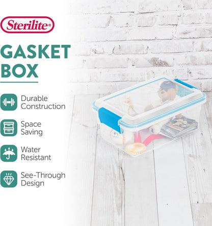 Sterilite 80 Qt Gasket Box, Stackable Storage Bin with Latching Lid and Tight Seal, Plastic Container to Organize Basement, Clear Base and Lid, 1-Pack