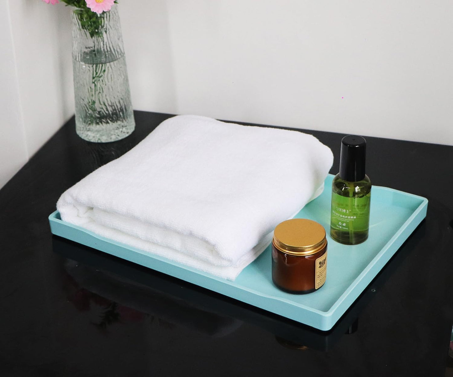White Serving Tray (13.5 x 9.6 inch) for Serving Accessory, Elegant & Stackable Plastic Tray for Spa, Coffee, Drinks, Tea, Bar, Party, Seasoning, Perfume and Display Use.