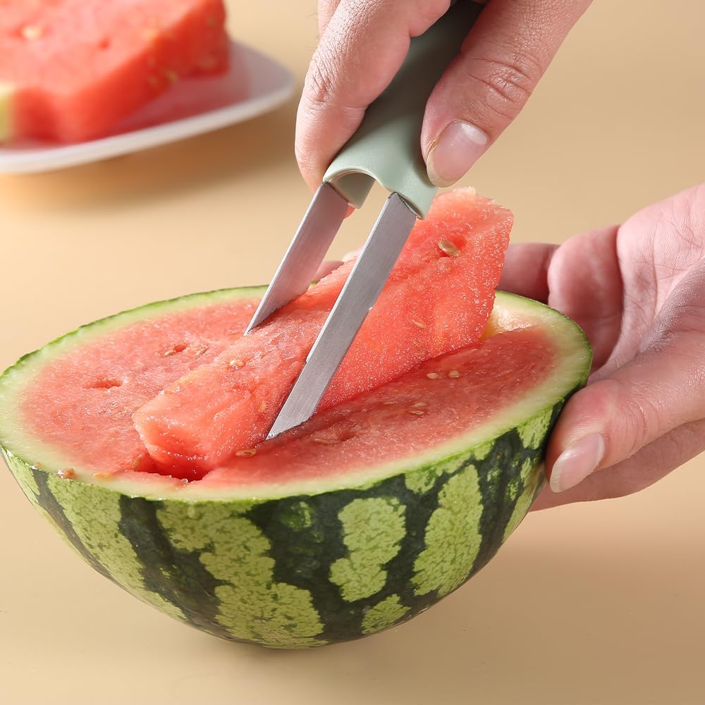3-in-1 Watermelon Cutter, Slicer and Fork Tool Set, Green