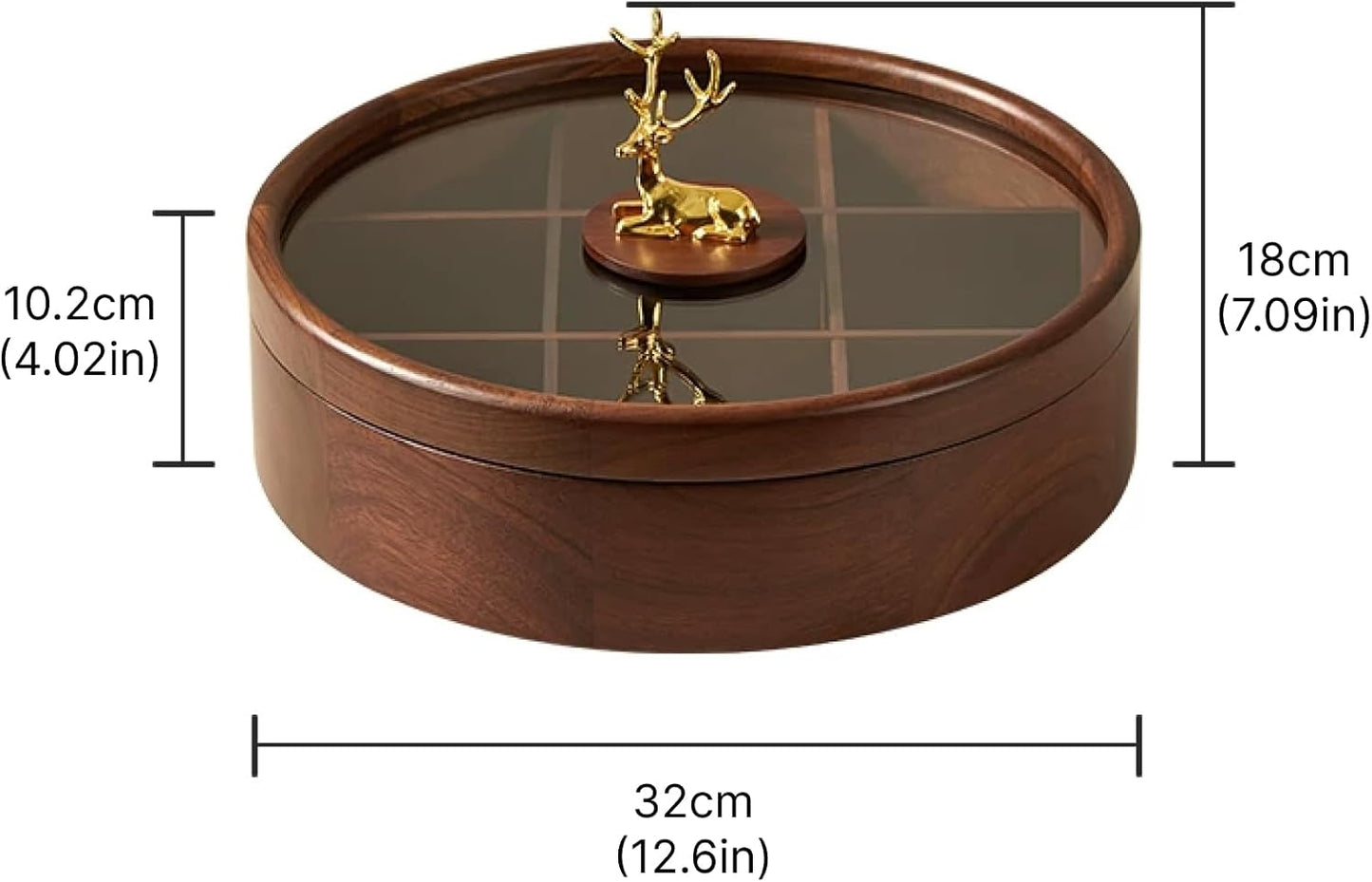 12" Wooden Serving Tray with Lid, 360° Rotating Snack Try, 9 Compartments, Platter Organizer for Snacks, Candy, Nuts, Chips, Tray for Party, Family Dinner for Mom