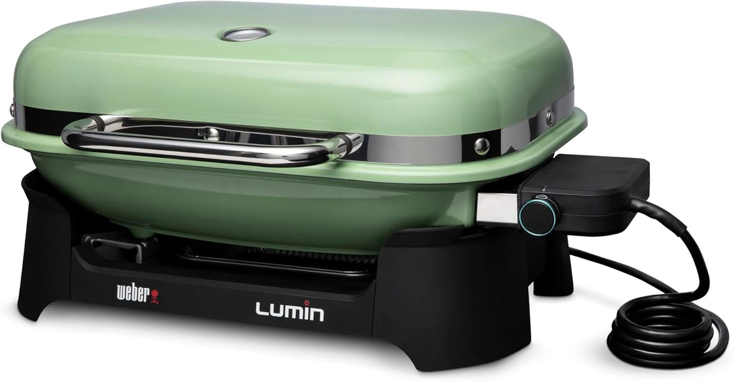 Weber Lumin Compact Outdoor Electric Barbecue Grill, Light Green - Great Small Spaces such as Patios, Balconies, and Decks, Portable and Convenient