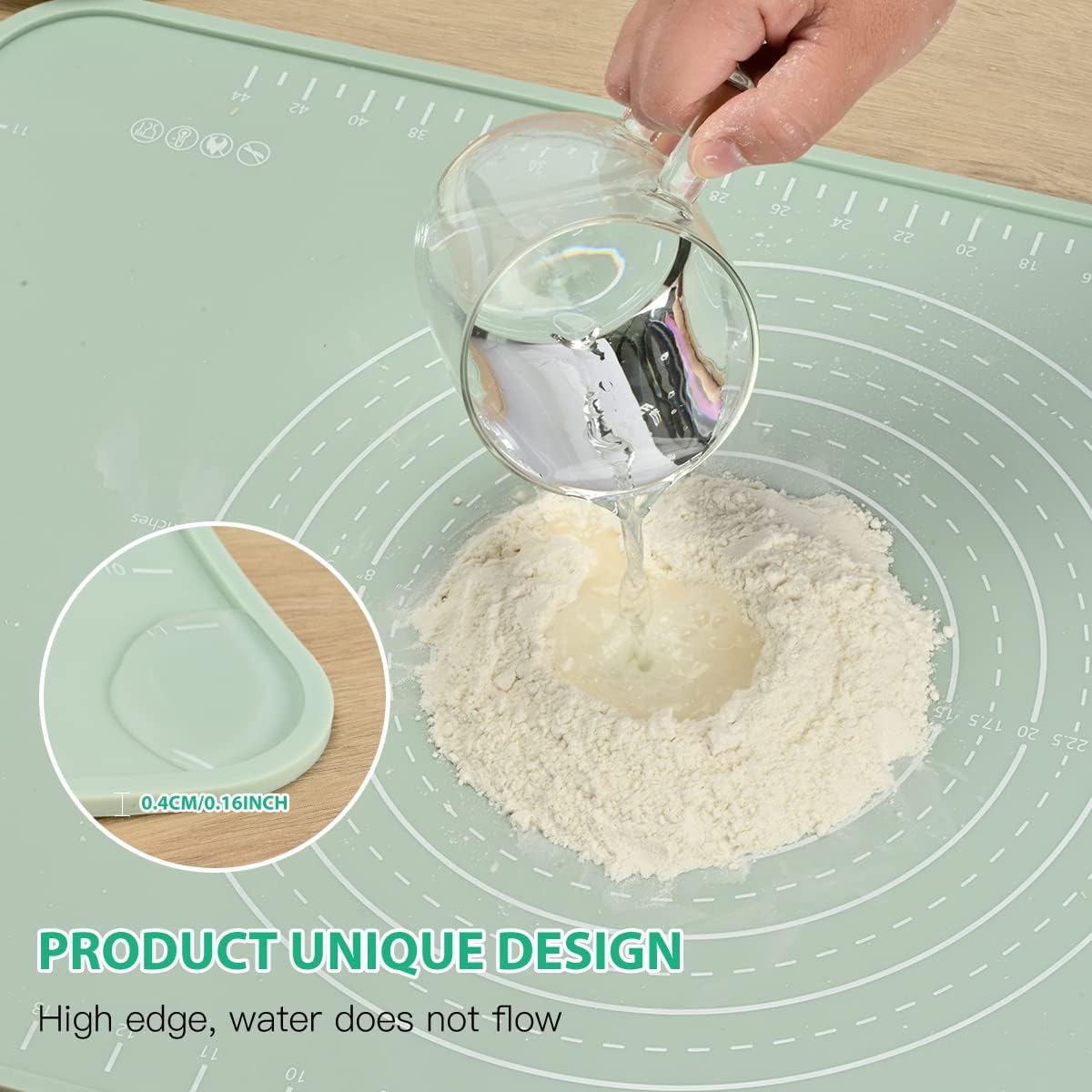 Silicone Pastry Mat 20"*16" Extra Thick Non Stick Baking Mat Food Grade Silicone Dough Rolling Bake Mat with Edge Heightening Blue
