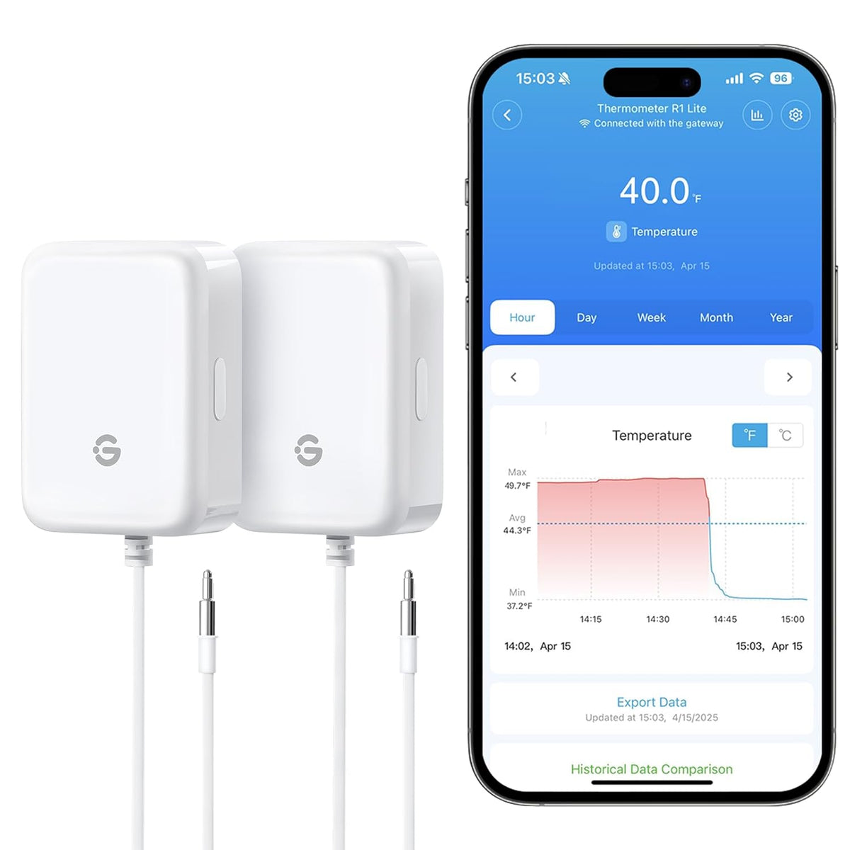 GoveeLife WiFi Refrigerator Thermometer Sensor with Alarm, 2-Pack & Gateway