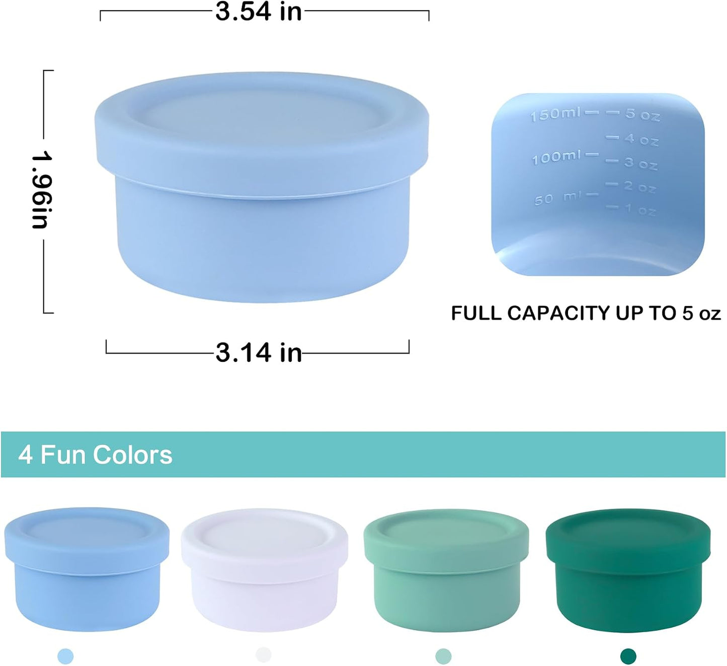 Finorder 6 Pack 3.5 oz Silicone Food Storage Containers Leak Proof Food Snack Storage Cubes,Reusable Small Containers with Lids Freezer Dishwasher Safe Lunch Box for Picnic, Gym, Work