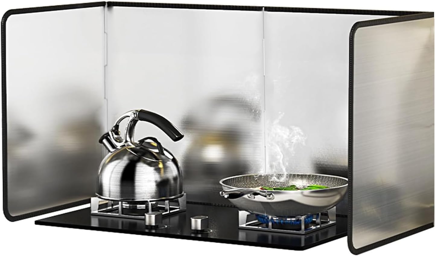 3 Sided Splatter Guard,Foldable Stainless Steel Oil Splatter Screens for Frying,Oil Splash Insulation Board,Nonstick Oil Splatter Guard Stove Heat Insulation Board for Cooking