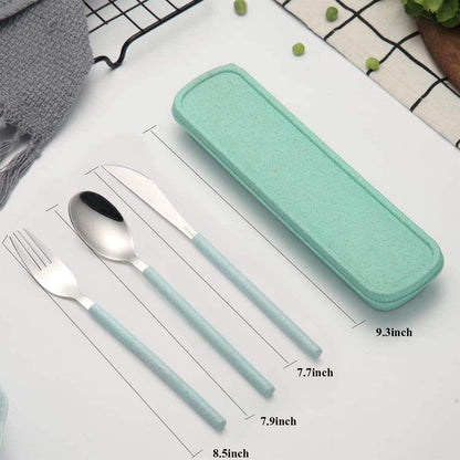 Portable Travel Utensils Set, 18/8 Stainless Steel 3 PCS Cutlery Set Including Knife Fork and Spoon, Reusable Travel Silverware Set with Case for Lunch Box Camping School Office
