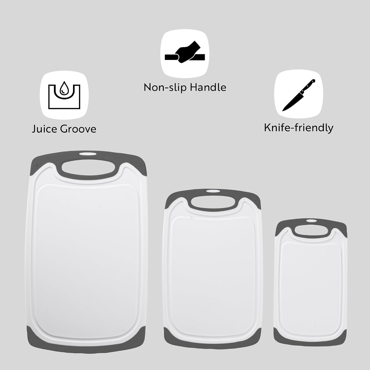 Restaurantware Cutting Board Set 15.7 x 9.6 x 1.1 Inches Plastic, Non-Slip Reversible Chopping Board Knife-Friendly Food Prep Board White