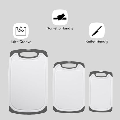 Restaurantware Cutting Board Set 15.7 x 9.6 x 1.1 Inches Plastic, Non-Slip Reversible Chopping Board Knife-Friendly Food Prep Board White