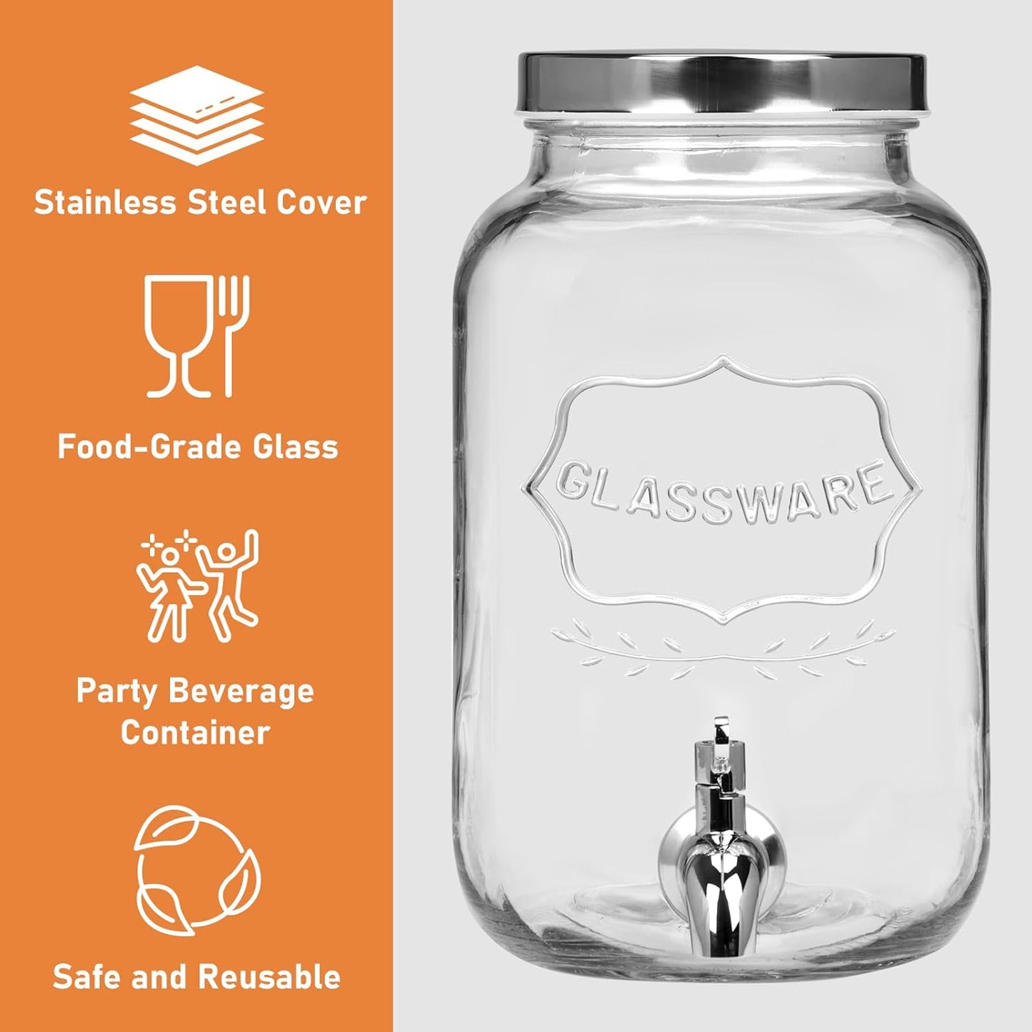 Bululuo Glass Drinks Dispenser for Parties, 2 Gallon Beverage Dispenser with Stand for Juice and Iced Tea, Water Jug Dispenser for Lemonade, Party Essential Beverage Pitcher with Spout