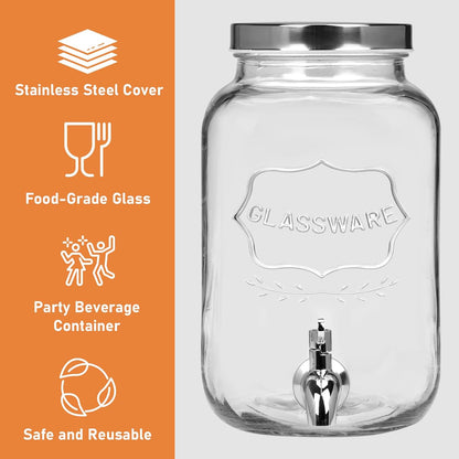 Bululuo Glass Drinks Dispenser for Parties, 2 Gallon Beverage Dispenser with Stand for Juice and Iced Tea, Water Jug Dispenser for Lemonade, Party Essential Beverage Pitcher with Spout