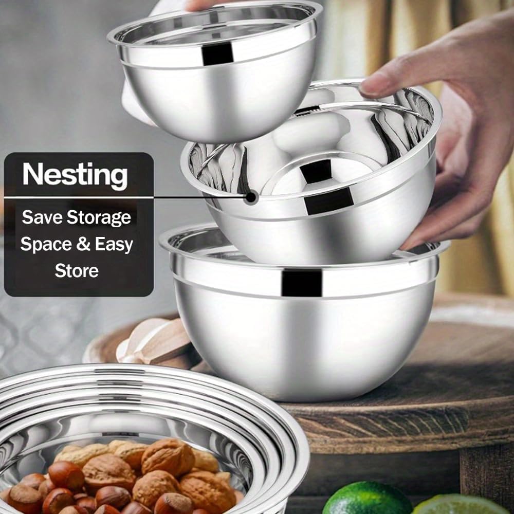 Mixing Bowls with Lids Set, Stainless Steel, 7 Sizes (0.7-4.5QT), with 3 Grater Attachments, Nesting, Dishwasher Safe, for Cooking, Baking and Serving (Khaki-7 Sizes)