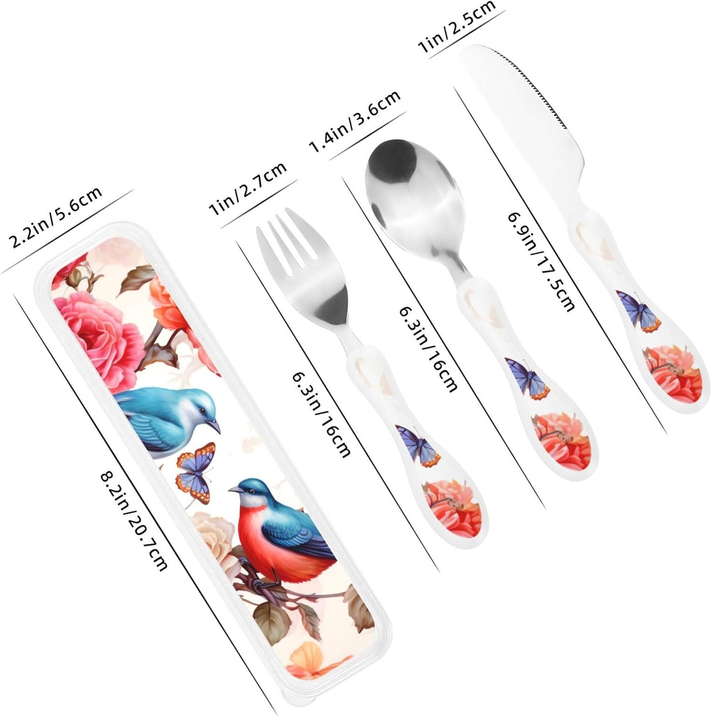 3-Piece Kids Silverware Set With Storage Case, Stainless Steel Reusable Children Safe Knife Spoon Fork Set Blue Active Girl Running Sunset Children Flatware Set For Kids Lunch Box - Colors C