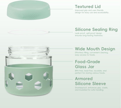 Gemice 6-Pack 10oz Glass Mason Jars with Silicone Sleeves, Airtight BPA-Free Overnight Oats Containers with Lids, Dishwasher Safe Leak-Proof Meal Prep Jars for Chia Pudding, Yogurt, Snacks