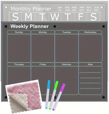 Acrylic Magnetic Dry Erase Board Calendar for Fridge, Clear Monthly and Weekly Meal Planner Whiteboard Refrigerator, Menu Board for Kitchen (Monthly Plan)