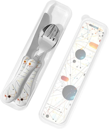 3-Piece Kids Silverware Set With Storage Case, Stainless Steel Reusable Children Safe Knife Spoon Fork Set Leaves Floral On Rustic Wood Children Flatware Set For Kids Lunch Box