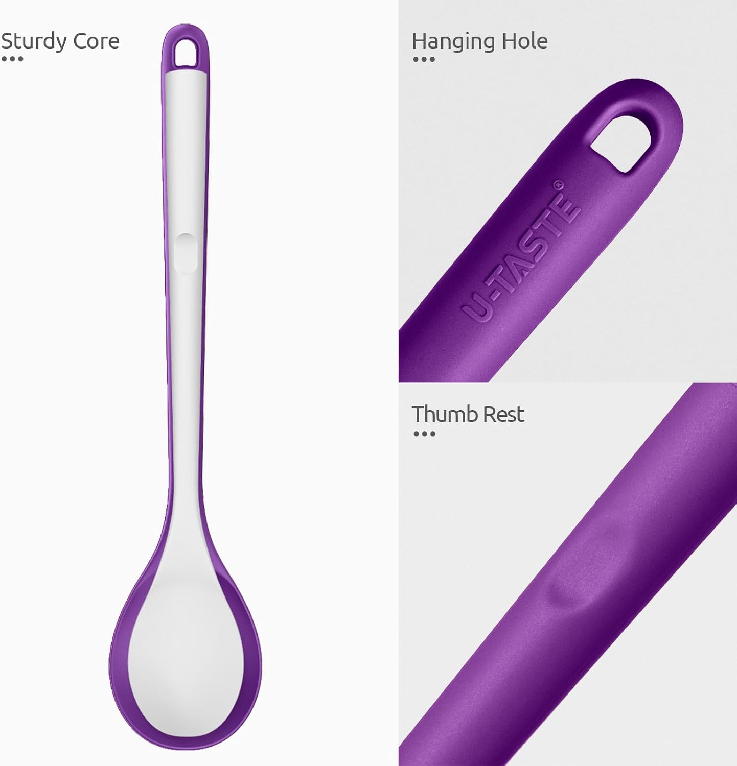 600ºF Heat Resistant Silicone Spoons: U-Taste 13.3in Solid & Slotted Kitchen Cooking Tool, Nonstick Long Rubber Utensil, Sturdy for Mixing, Serving, Stirring, Frying, Basting (Aqua Sky, 2PCS)