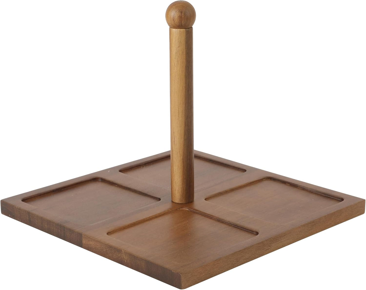 Gibson Elite 3-Section Stoneware Serving Tray with Acacia Lid – Taupe Rectangular Chip & Dip, Condiment, Snack and Appetizer Server for Parties & Entertaining